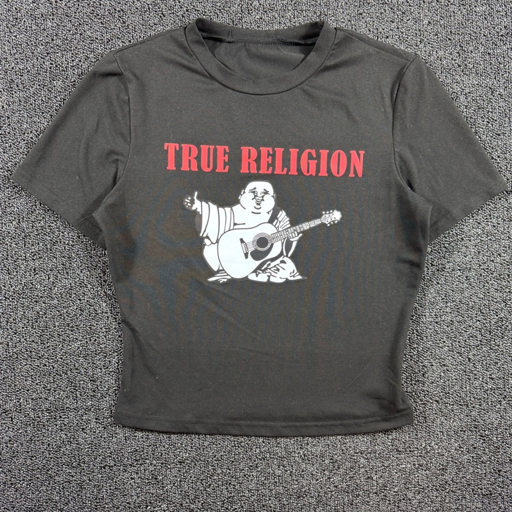 True Religion Buddha Guitar Graphic T-Shirt Women's M Short Sleeve Black